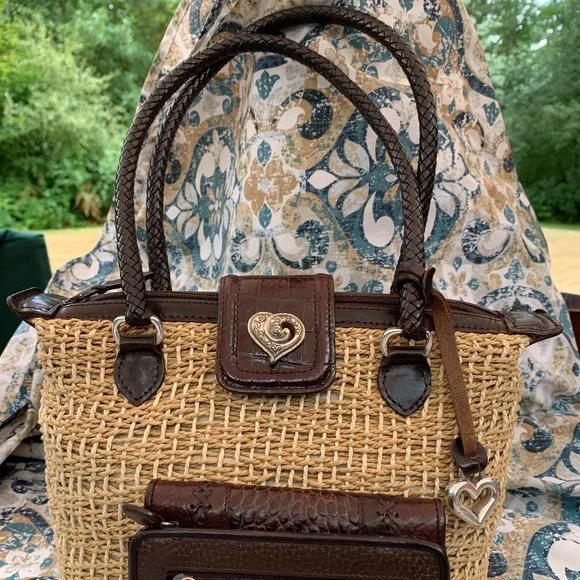 BRIGHTON Leather/Straw woven purse with 1 BRIGHTON leather wallet - Picture 4 of 16